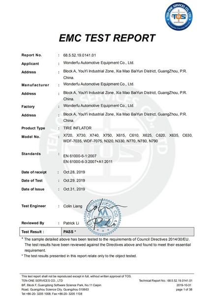 China Guangzhou Wonderfu Automotive Equipment Co., Ltd certificaciones